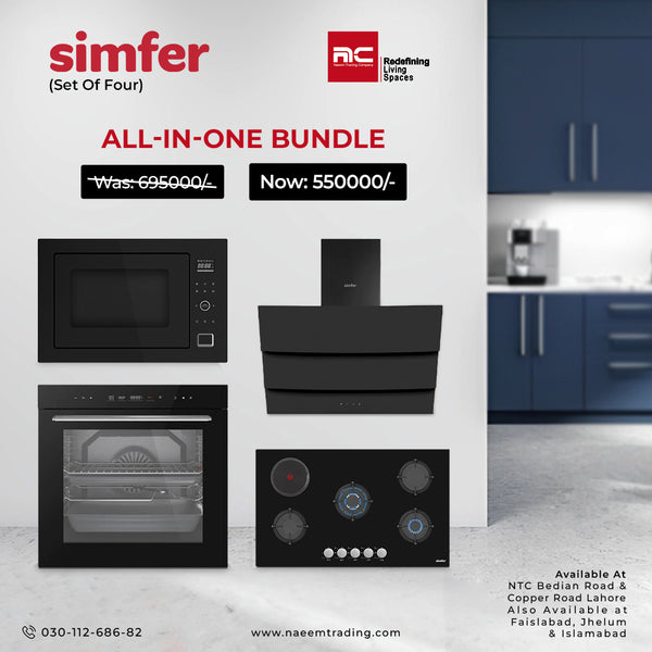Simfer Kitchen Appliances Microwave Hob Hood and Oven All In One Bundle