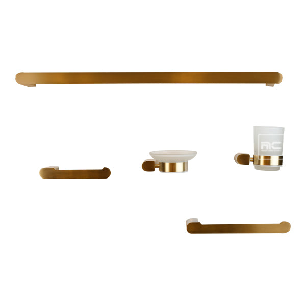 SLEEK MODERN BATHROOM  ACCESSORY SET -5 Set Bathroom Decor Set for Home in Gold Finish