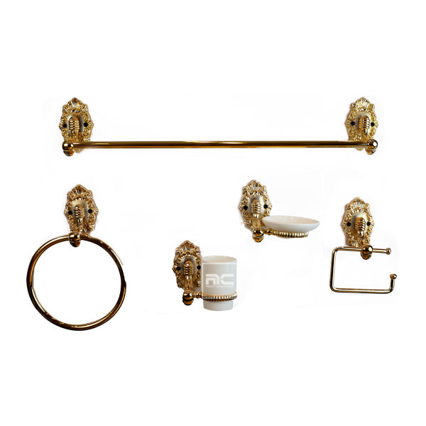 ROYAL LOOK BATHROOM  ACCESSORY SET -5 Set Bathroom Decor Set for Home in Gold Finish