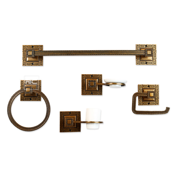 ANTIQUE LOOK BATHROOM  ACCESSORY SET -5 Set Bathroom Decor Set for Home in BGO Gold Finish - Naeem Trading Company