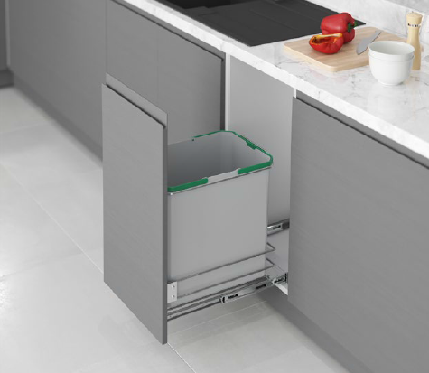 Starax Kitchen Bottom Mounted Waste Bin with Telescopic Rail Mounted to Lid 35 Liter S-2583