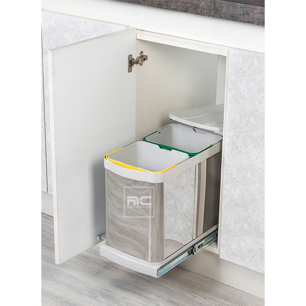 Starax Kitchen Waste Bin Stainless  Steel Body with Telescopic Rail 12+12 Lt.