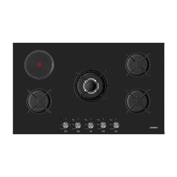 Simfer Gas Hob with Hot Plate Built in 90cm Black Glass - H9415